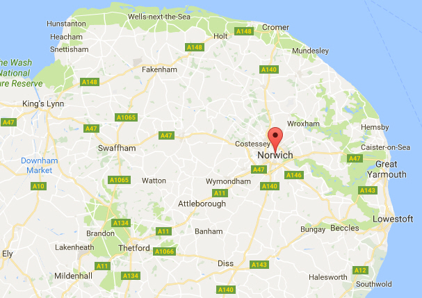 Map Of Norwich And Surrounding Villages Norfolkjimstowbars - Norfolk, Mobile Fitting Of Towbars In Uk